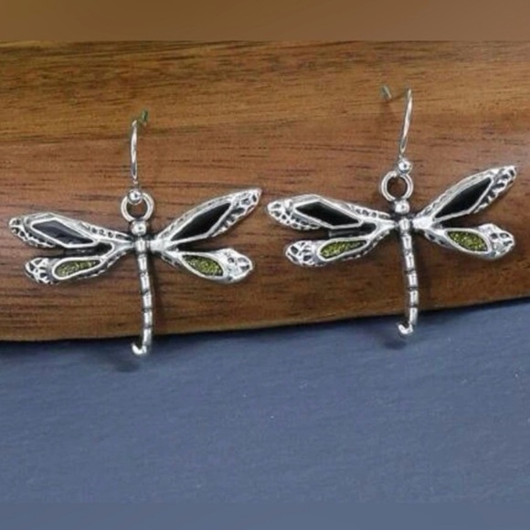 “Dragonfly” Firefly Silver Black & Green Iridescent Glitter Winged Insect Dangle - Picture 14 of 16
